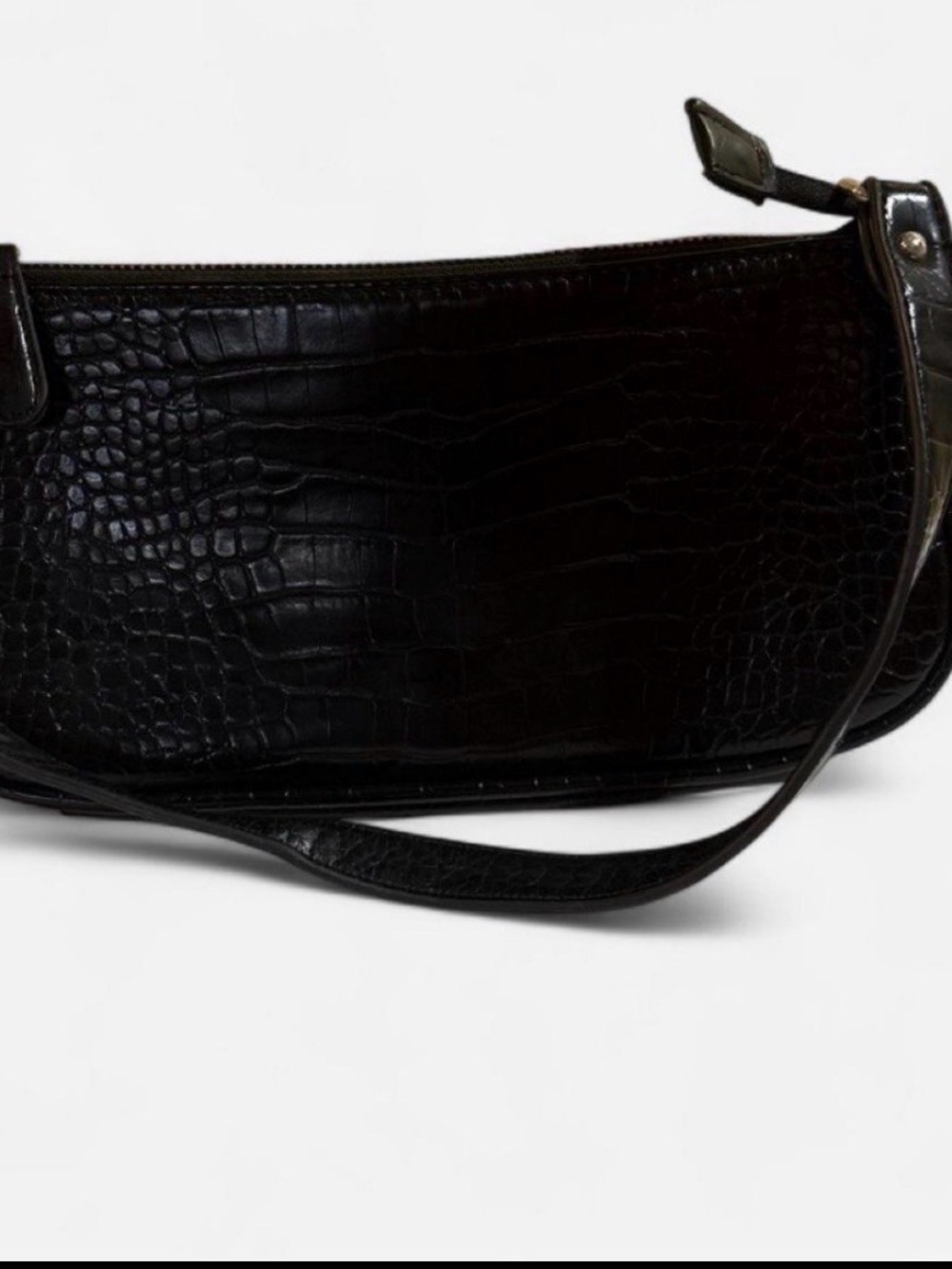 Black Croc-Embossed Leather Shoulder Bag